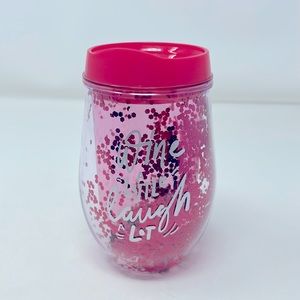 Wine A Little Laugh A Lot Pink Sparkly Stemless Wine Lidded Cup